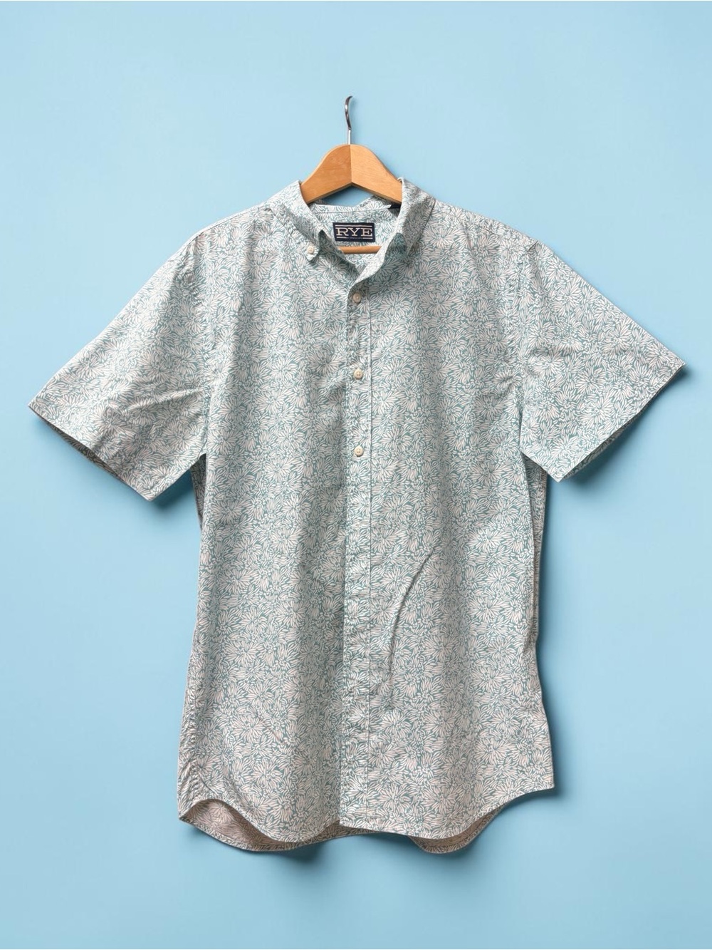 Rye Men's Short-Sleeve Button-Down in Mint Green Floral
